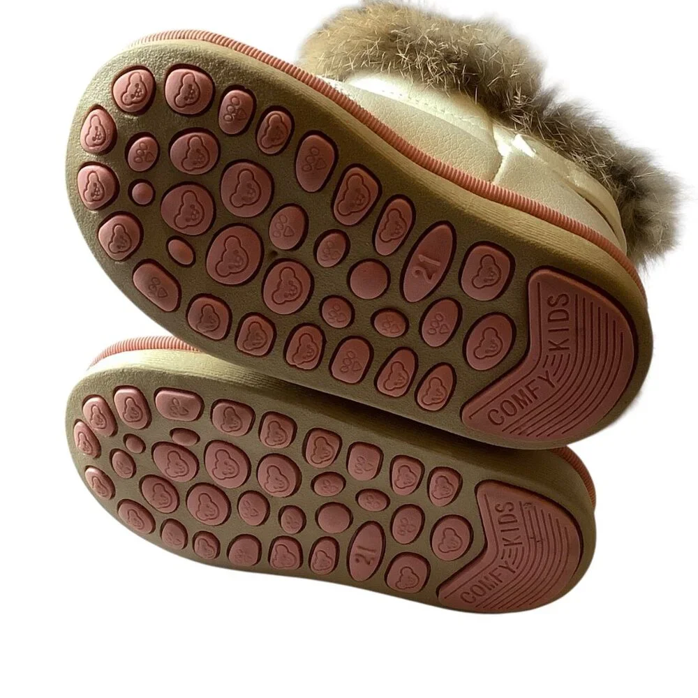 Comfy Kids Toddler Winter‎ Boots Size 5.5 Rabbit Fur Trim Non-Slip Soles Merence